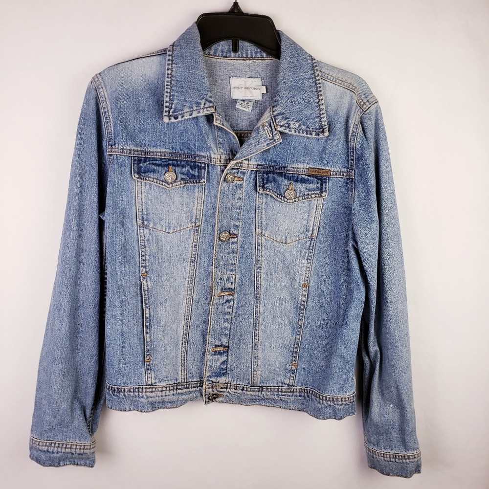 Calvin Klein Jeans Women Denim Jacket Size Large - Picture 2 of 6